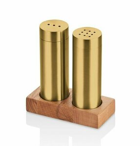 TEZEL 2'Lİ BORU TUZLUK TK.AHŞAP STANDLI (PVD GOLD)