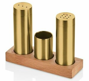 TEZEL 3'LÜ BORU TUZLUK TK.AHŞAP STANDLI (PVD GOLD)