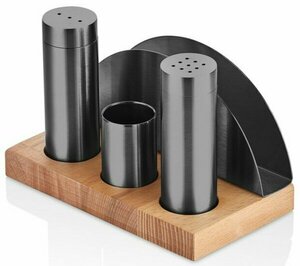 TEZEL 3'LÜ BORU TUZLUK TK+PEÇETELİK AHŞAP STANDLI (PVD ANTRASİT)